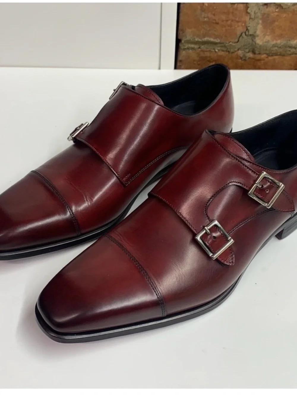 Paul Evans Brown Double Monk Strap Italian Leather Shoes Size 9 Like NEW!